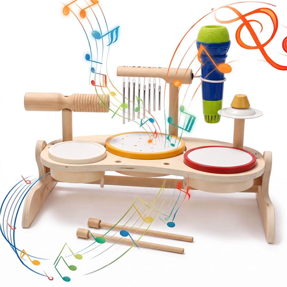 Kids Wooden Drum Set Musical T - Musical Instrument Harmonium ulasan dan harga